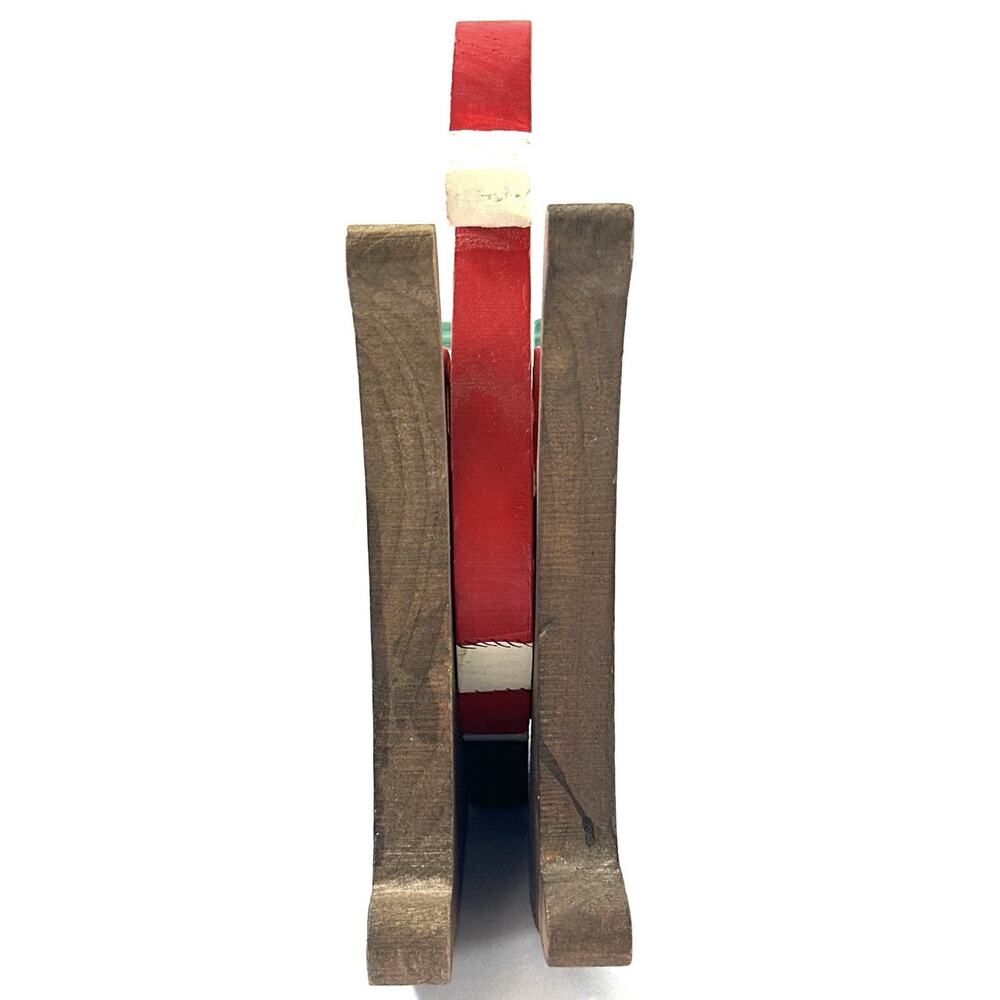 Hand-Carved & Painted Wooden Santa in Sleigh Christmas Decoration 6.5” - Picture 7 of 8